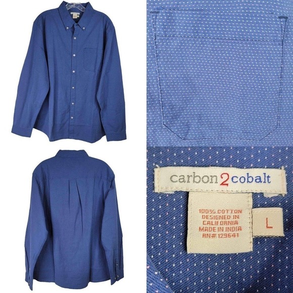 Carbon 2 Cobalt Shirt Blue Dot Long Sleeve Button Down Mens Size Large Cotton - Picture 1 of 9